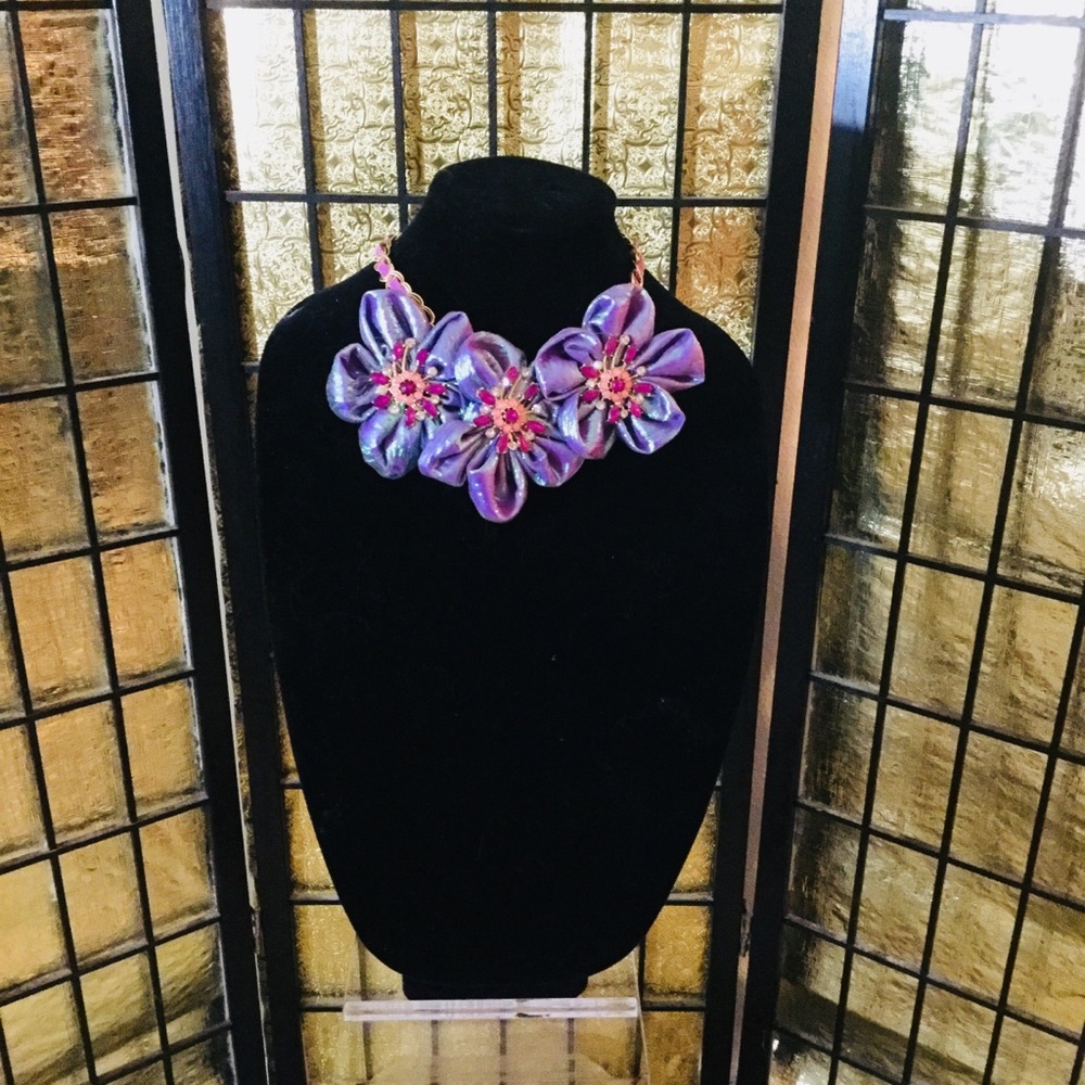 Iridescent Purple flower Necklace.